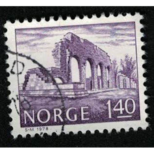 Norvège 1978 Oblitéré Used Bâtiments En Ruines Gris Violet Foncé Su