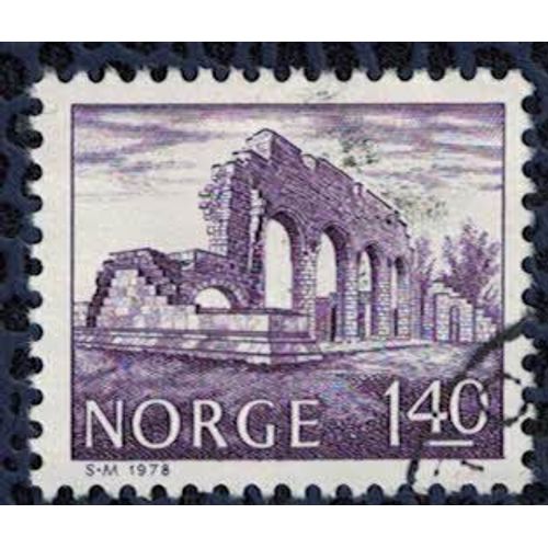 Norvège 1978 Oblitéré Used Bâtiments En Ruines Gris Violet Foncé Su