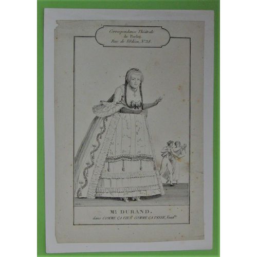 Gravure Ancienne 18° Mme Durand Correspondance Théâtrale Perlet