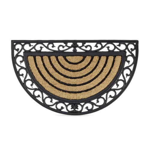Relaxdays Paillasson Fibres De Coco 75x45 Cm Tapis De Sol Antidérapant Demi-Rond Rayé
