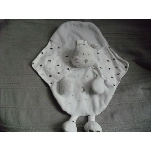 Doudou Plat Chat Gris Et Blanc
