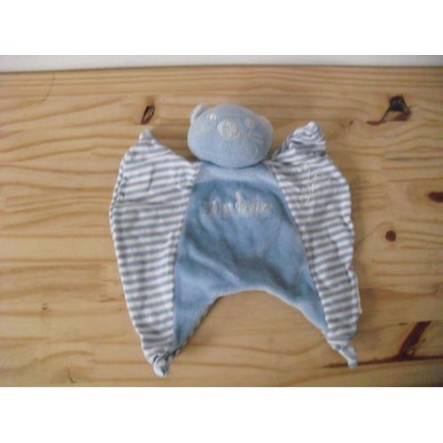 Doudou Plat Raye Bleu Et Blanc