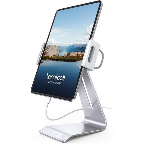 Support Tablette, Support Tablette Réglable - 360° Support Stand pour 4.7"" 13"" Tablette, 2021 iPad Pro 9.7, 10.5, 12.9, iPad Air Mini 2 3 4, Samsung Tab, iPhone, d'autres Tablettes - Argenté