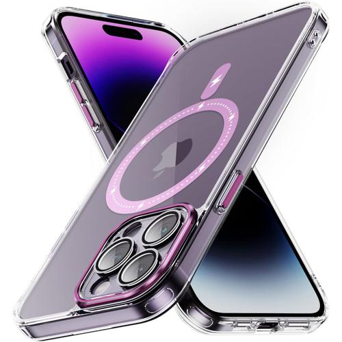 Coque Transparente Pour Iphone 14 Pro Max, [Compatible Avec Magsafe] [Protection Complète De L'objectif D'appareil Photo] Résistante Au Jaunissement, Protection Hybride Classique En