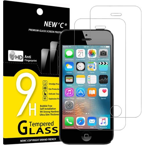 Lot De 2, Verre Trempé Pour Iphone 5, Iphone 5s, Iphone 5c, Film Protection Écran - Anti Rayures - Sans Bulles D'air -Ultra Résistant (0,33mm Hd Ultra Transparent) Dureté 9h Glass