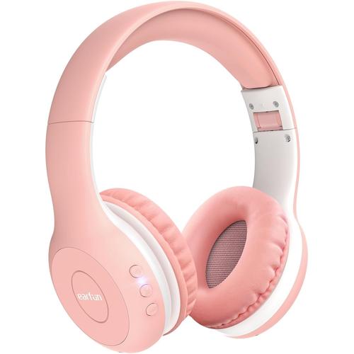 K2 Casque Bluetooth pour enfant, certifié CPC, son HD, limite de volume 85/94 dB, coussinets réglables, bandeau réglable à 8 niveaux, rose