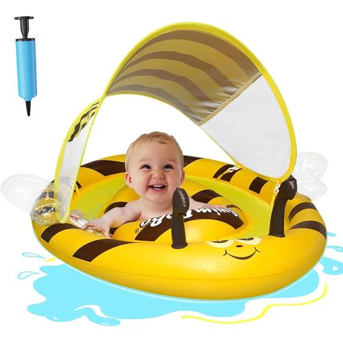 Bouee Bebe avec Pare Soleil,Bouee pour Bebe,Bouée Bébé Gonflable Piscine Bouee Bebe 1 an Bouée Enfant Bouee Bebe 3 Mois-72 Mois (Bleu)