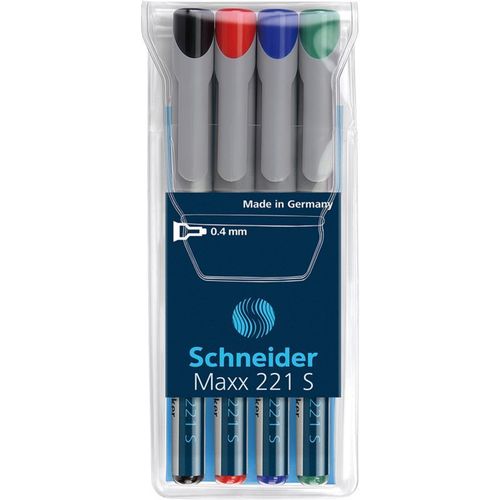 Schneider Marqueur Universel Maxx 221 Pte Super Fine Non-Permanent Pochette 4 Assorti