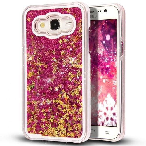Samsung Galaxy J3 2016 Coque Case Liquide Paillettes Rose Fuhia Hot Pink Silicone Rigide (Tpu)