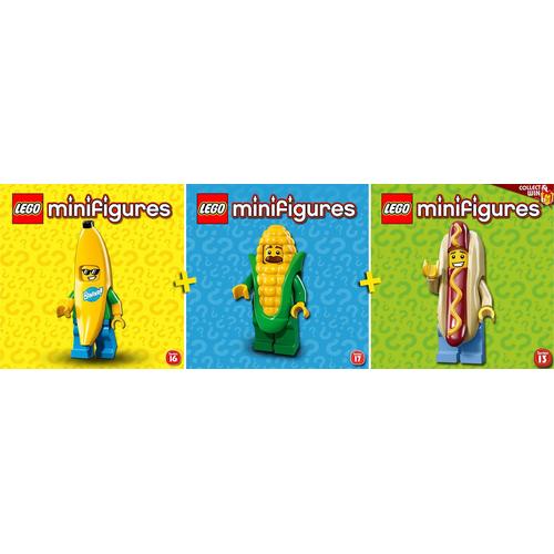 Lego Minifigures #71008, #71013, #71018 - Banane + Hot-Dog + Corn Cob Guy