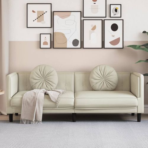 Vidaxl Canapé Avec Coussins 3 Places Crème Velours