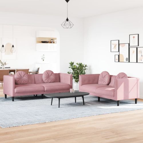 Vidaxl Ensemble De Canapés 2 Pcs Avec Coussins Rose Velours