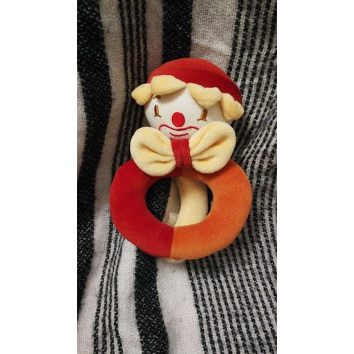 Doudou Hochet Clown Jaune Orange Rouge Bordeaux Sucre D'Orge