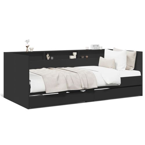 Vidaxl Lit De Jour Avec Tiroirs Sans Matelas Noir 90x200 Cm