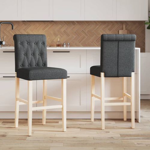 Vidaxl Chaises De Bar Lot De 2 Bois Massif D'hévéa Et Tissu