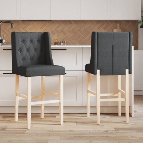 Vidaxl Chaises De Bar Lot De 2 Bois Massif D'hévéa Et Tissu