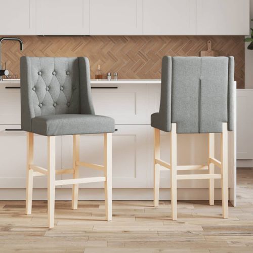 Vidaxl Chaises De Bar Lot De 2 Bois Massif D'hévéa Et Tissu