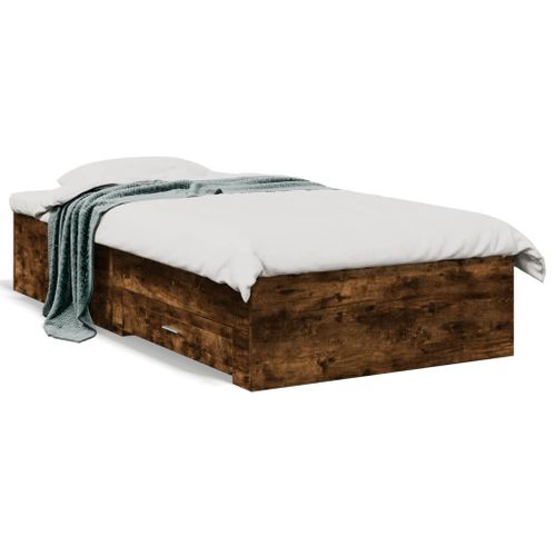 Vidaxl Cadre De Lit Avec Tiroirs Sans Matelas Chêne Fumé 90x190 Cm