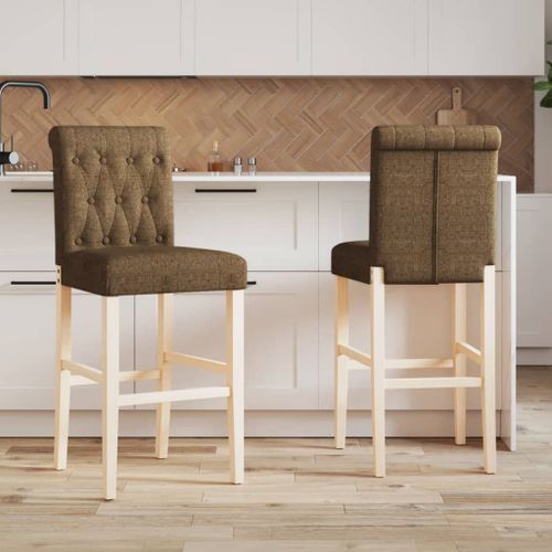 Vidaxl Chaises De Bar Lot De 2 Bois Massif D'hévéa Et Tissu