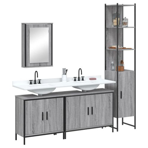 Vidaxl Ensemble De Meubles De Salle De Bain 4 Pcs Sonoma Gris