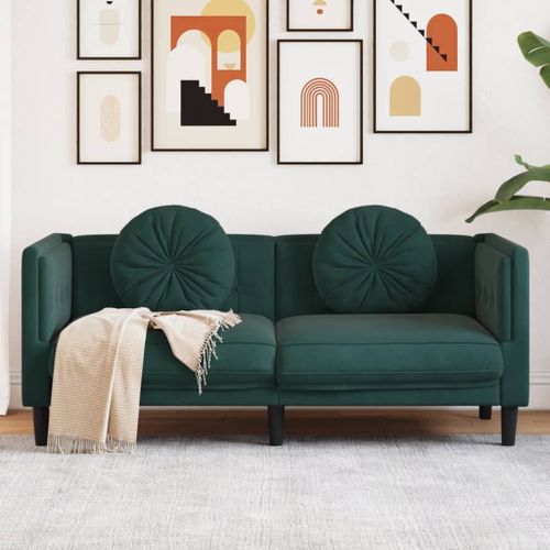 Vidaxl Canapé Avec Coussins 2 Places Vert Foncé Velours