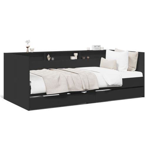 Vidaxl Lit De Jour Avec Tiroirs Sans Matelas Noir 100x200 Cm