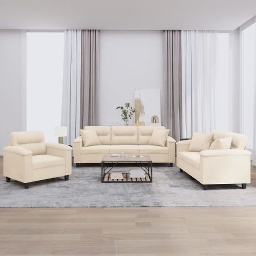 Vidaxl Ensemble De Canapés 3 Pcs Avec Coussins Beige Tissu Microfibre