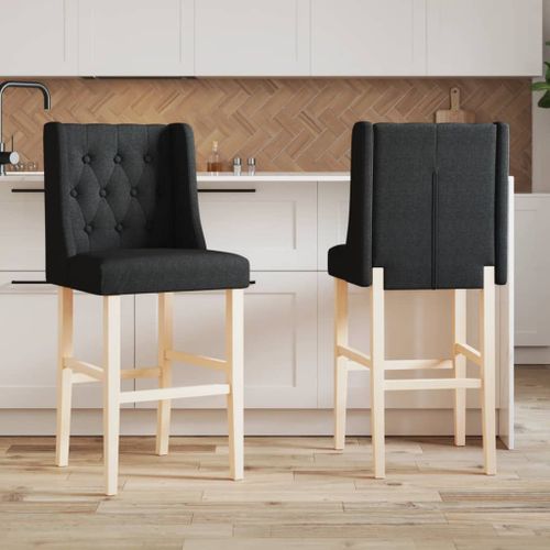 Vidaxl Chaises De Bar Lot De 2 Bois Massif D'hévéa Et Tissu