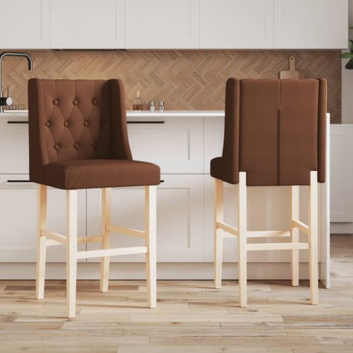 Vidaxl Chaises De Bar Lot De 2 Bois Massif D'hévéa Et Tissu