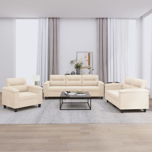 Vidaxl Ensemble De Canapés 3 Pcs Avec Coussins Beige Tissu Microfibre