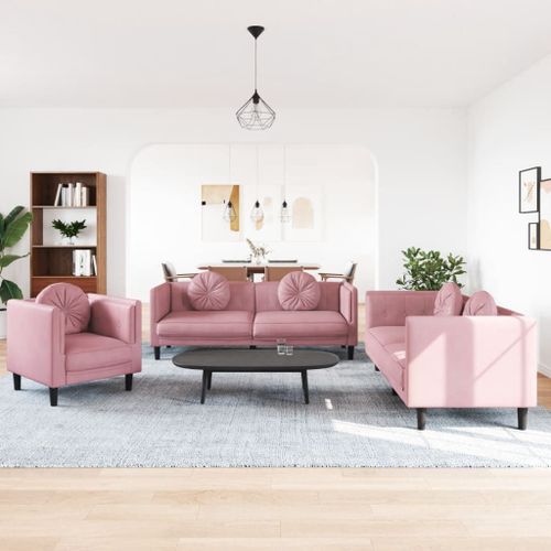 Vidaxl Ensemble De Canapés 3 Pcs Avec Coussins Rose Velours