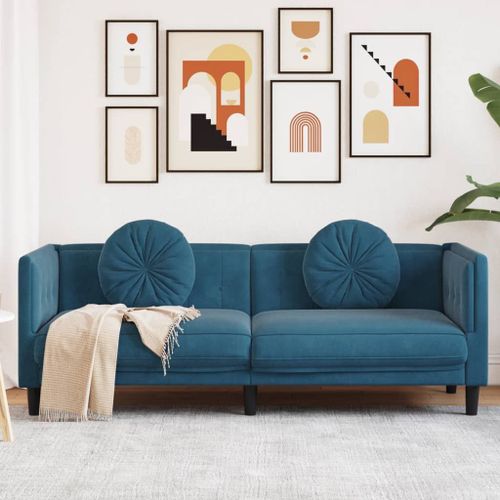 Vidaxl Canapé Avec Coussins 3 Places Bleu Velours