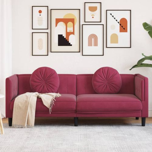 Vidaxl Canapé Avec Coussins 3 Places Rouge Bordeaux Velours