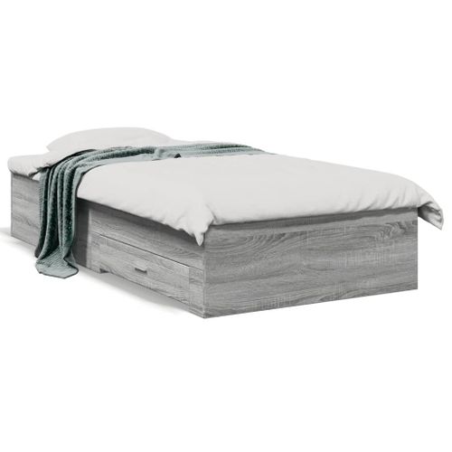 Vidaxl Cadre De Lit Avec Tiroirs Sans Matelas Sonoma Gris 90x190 Cm