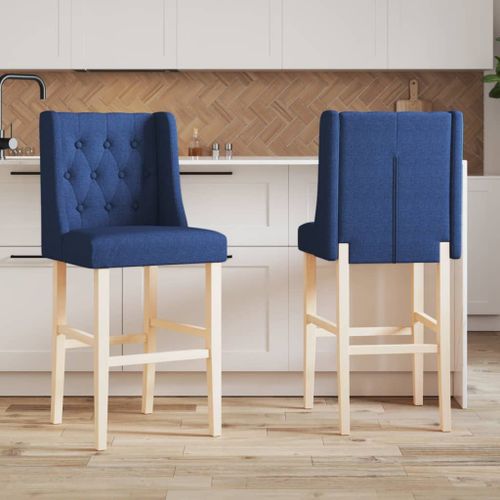 Vidaxl Chaises De Bar Lot De 2 Bois Massif D'hévéa Et Tissu