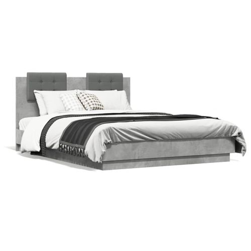 Vidaxl Cadre De Lit Avec Tête De Lit Gris Béton 120x190 Cm