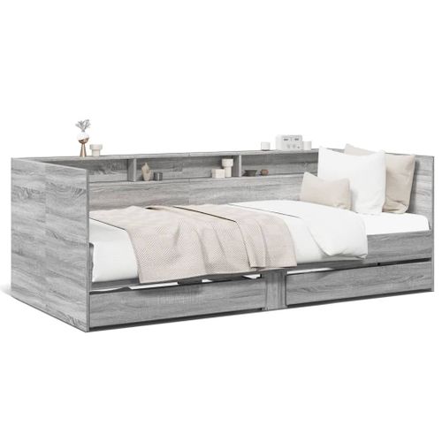 Vidaxl Lit De Jour Avec Tiroirs Sans Matelas Sonoma Gris 100x200 Cm