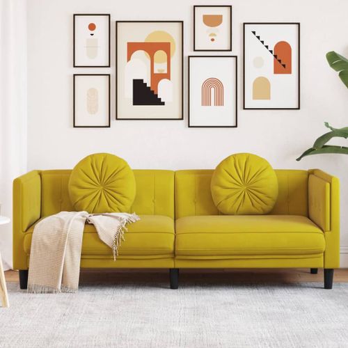 Vidaxl Canapé Avec Coussins 3 Places Jaune Velours