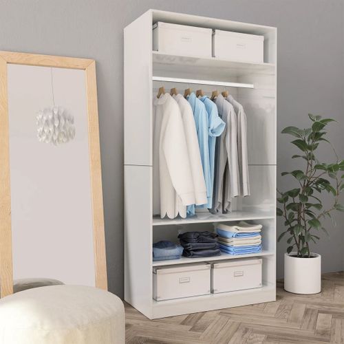 Vidaxl Garde-Robe Blanc Brillant 100x50x200 Cm Bois D'ingénierie