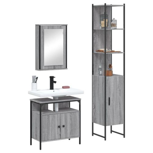 Vidaxl Ensemble De Meubles De Salle De Bain 3 Pcs Sonoma Gris