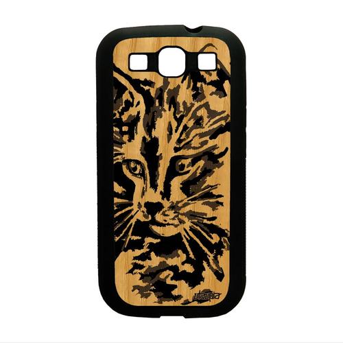 Coque S3 En Bois Silicone Chat Gris De Protection Telephone Petit Samsung Galaxy S3