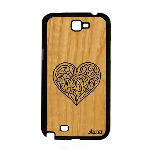 Coque Coeur Samsung Note 2 Bois Silicone Antichoc Etui Fantaisie Rigide De Samsung Galaxy Note 2