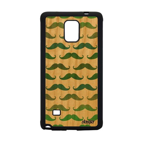 Coque Samsung Galaxy Note 4 Bois Silicone Moustache Motif Couleur 4g Etui Vert A