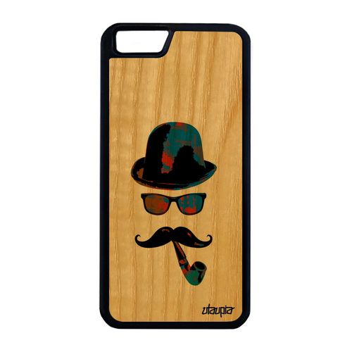 Coque Pour Iphone 6 6s Plus En Bois Silicone Portrait Chapeau Melon Design Iphone 6 Plus Iphone 6s Plus