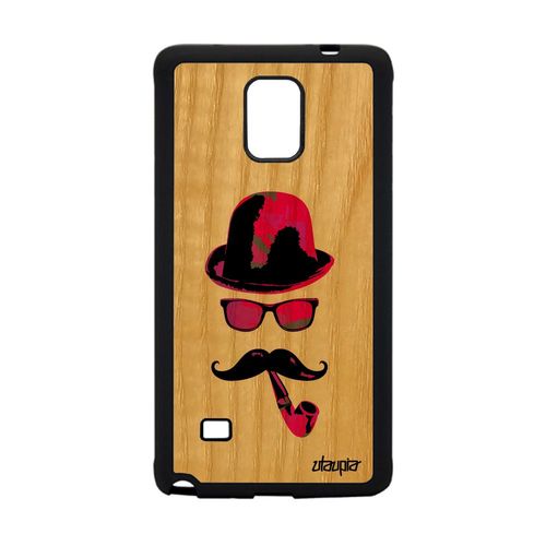 Coque Samsung Galaxy Note 4 Bois Silicone Monsieur Moustache Rose Femme Peinture