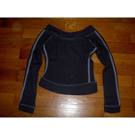T-Shirt Tee Shirt Manches Longues Col Ouvert Rond Taille Courte Gris Foncé Avec Bandes Grises Claires Jennyfer 14 Ans