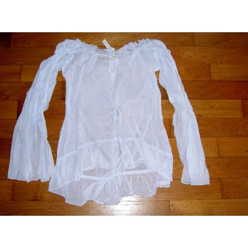 Chemise Manches Longues Ouvertes À Moitié Sans Bouton Blanche Un Peu Transparente Sans Col Avec Bordure Accostages Paris Taille 16 Ans