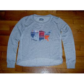 Pull Manches Longues Col Rond Gris Chiné Avec Motif Carte Des Etats Unis Divisée En 6 Creeks Taille 14 Ans