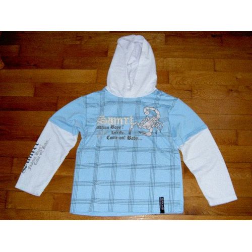 Sweat Pull Manches Longues Avec Capuche Bleu Clair Et Blanc Motif Poitrine Et Sur Manche Droite Scorpion Samrt Fashion Boys Han.A.W New Fashion Taille 10 Ans