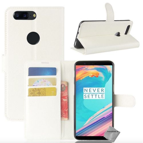 Housse Etui Coque Pochette Portefeuille Pour Oneplus 5t + Verre Trempe - Blanc